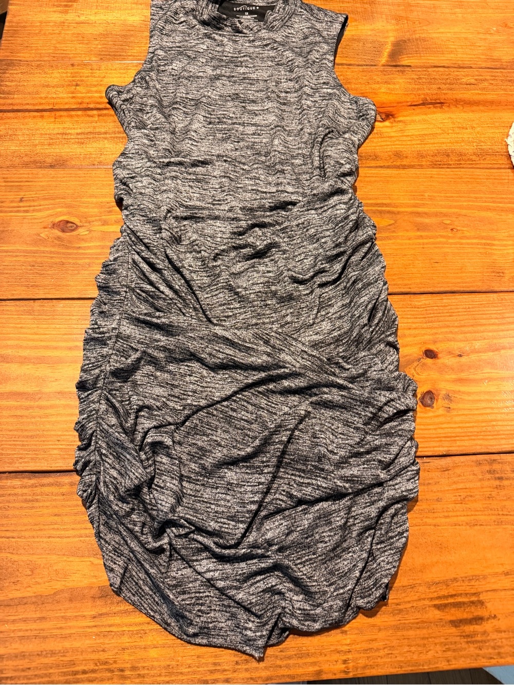 LOFT Heather Charcoal Sleeveless Ruched Mini Dress